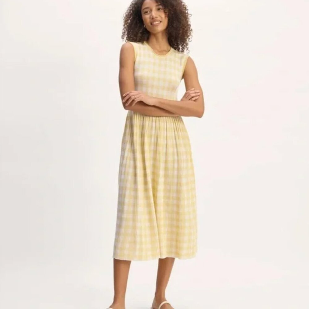 The Knit Pleated Dress | Bone / Parsnip Gingham